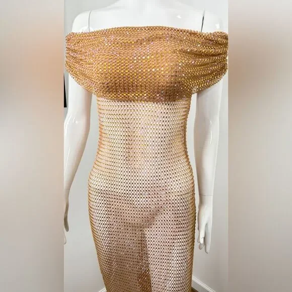 Self Portrait Nude hotfix mesh fishnet dress Size 10 Self Portrait Nude hotfix mesh fishnet dress Size 10